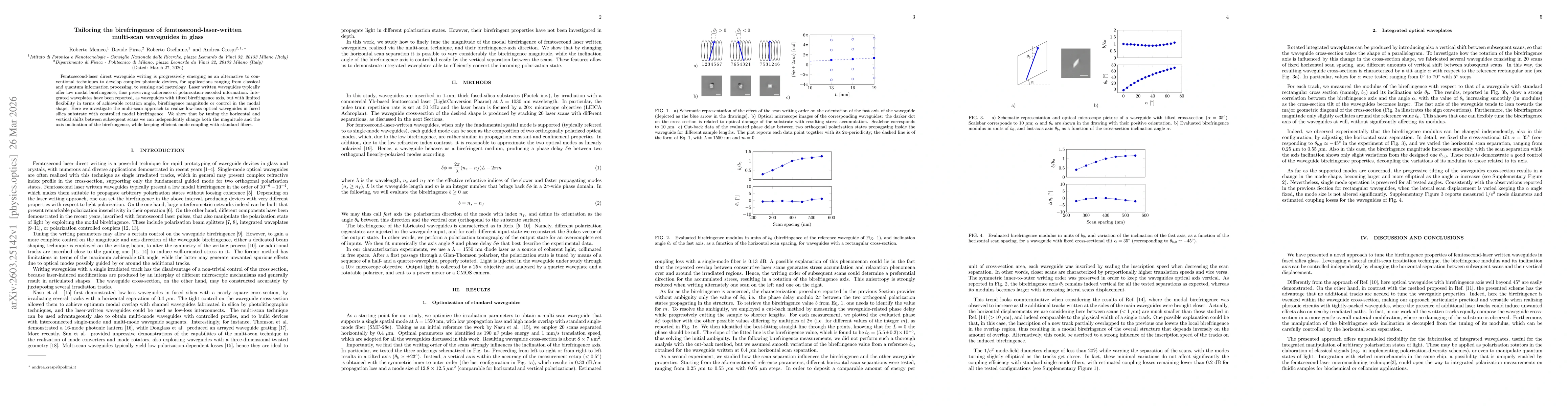 Thumbnail for Tailoring the birefringence of femtosecond-laser-written multi-scan waveguides in glass