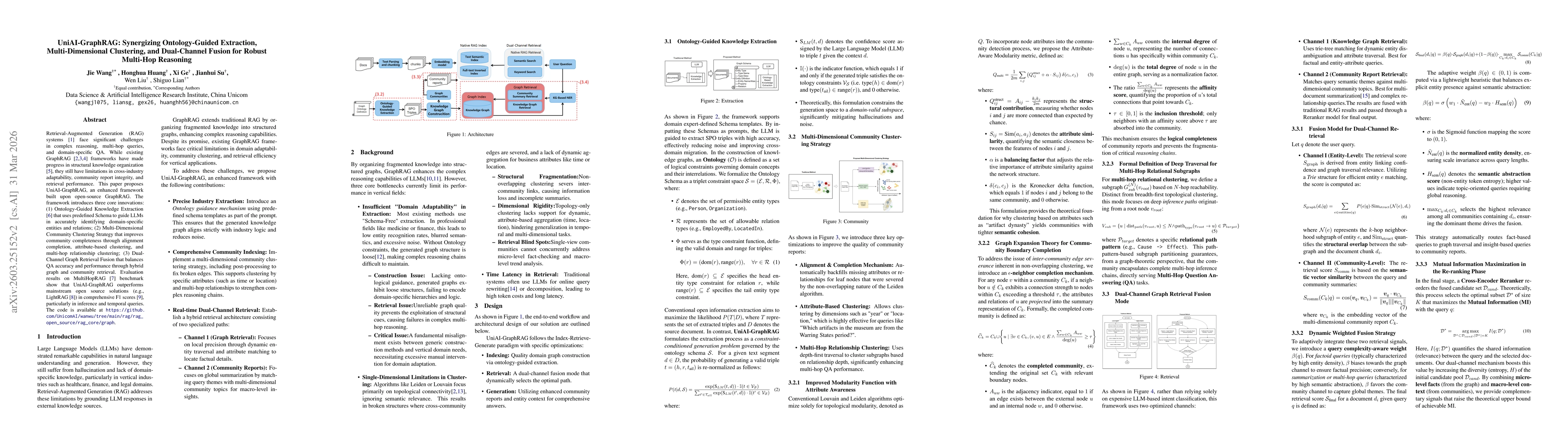 Thumbnail for UniAI-GraphRAG: Synergizing Ontology-Guided Extraction, Multi-Dimensional Clustering, and Dual-Channel Fusion for Robust Multi-Hop Reasoning
