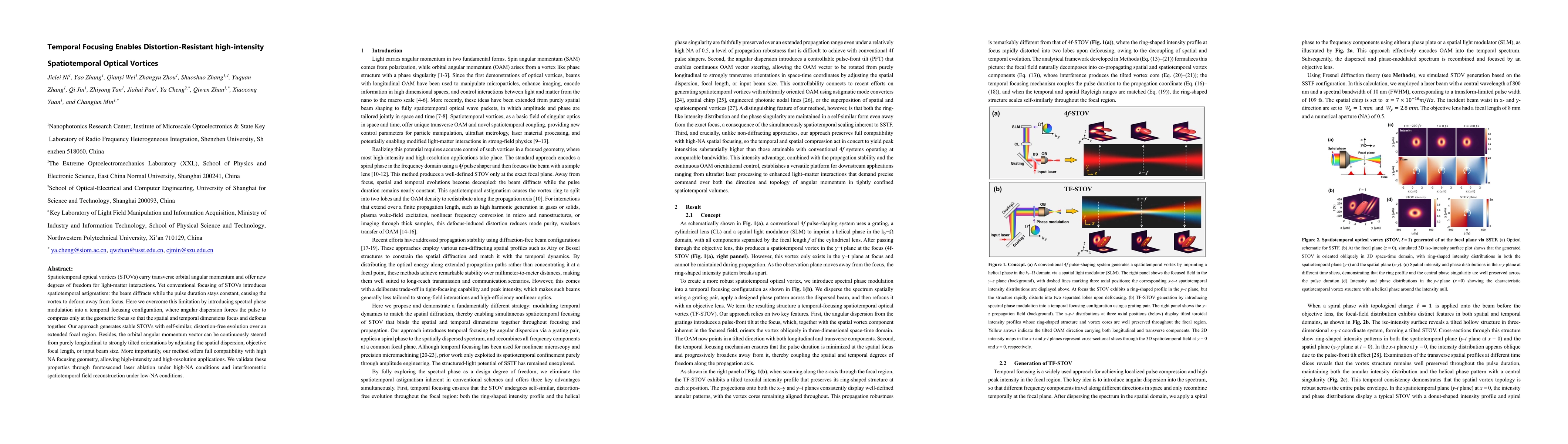 Thumbnail for Temporal Focusing Enables Distortion-Resistant high-intensity Spatiotemporal Optical Vortices