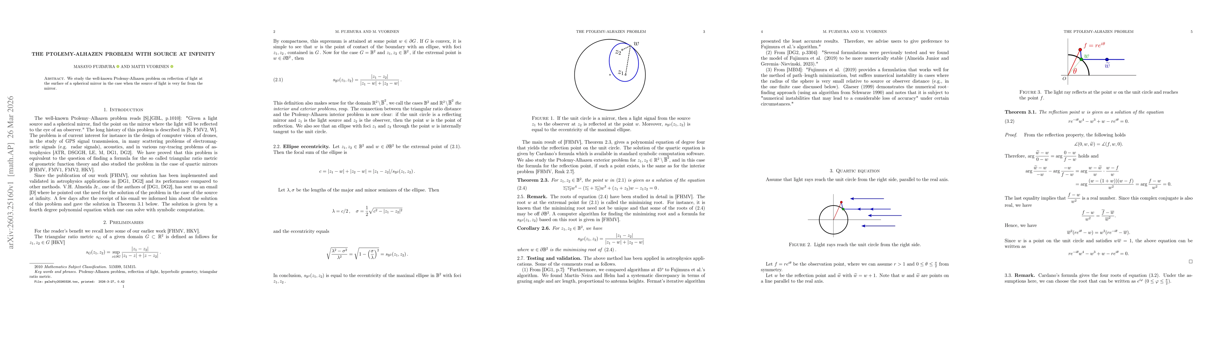 Thumbnail for The Ptolemy-Alhazen problem with source at infinity