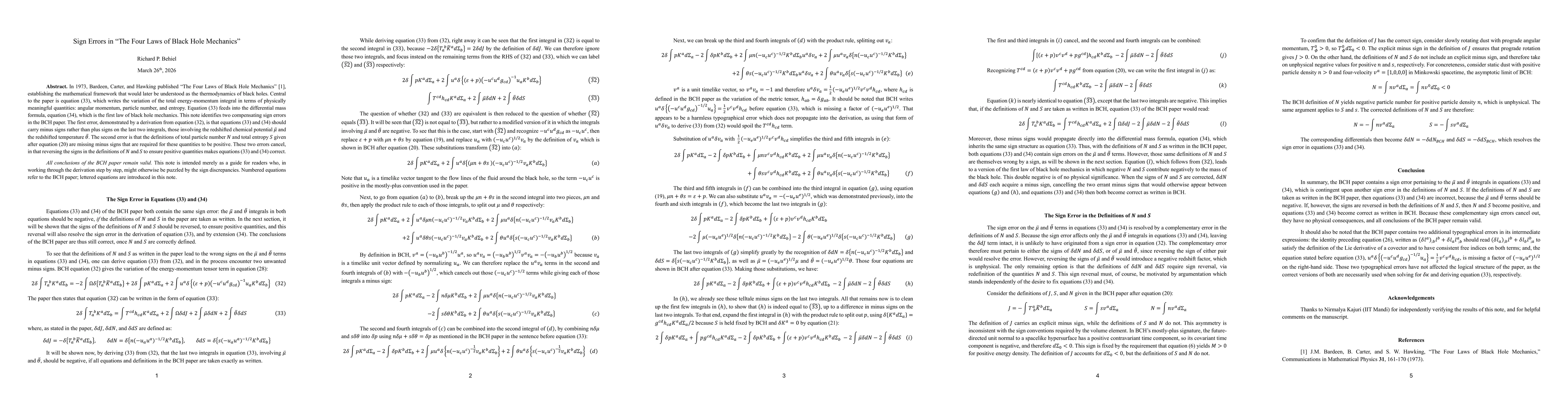 Thumbnail for Sign Errors in "The Four Laws of Black Hole Mechanics"