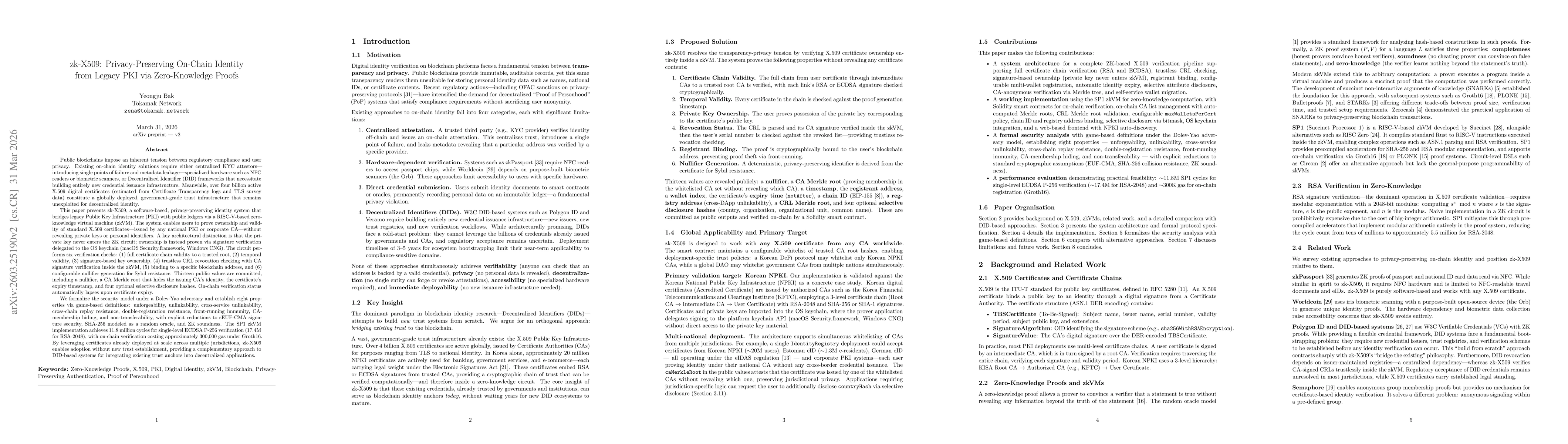 Thumbnail for zk-X509: Privacy-Preserving On-Chain Identity from Legacy PKI via Zero-Knowledge Proofs