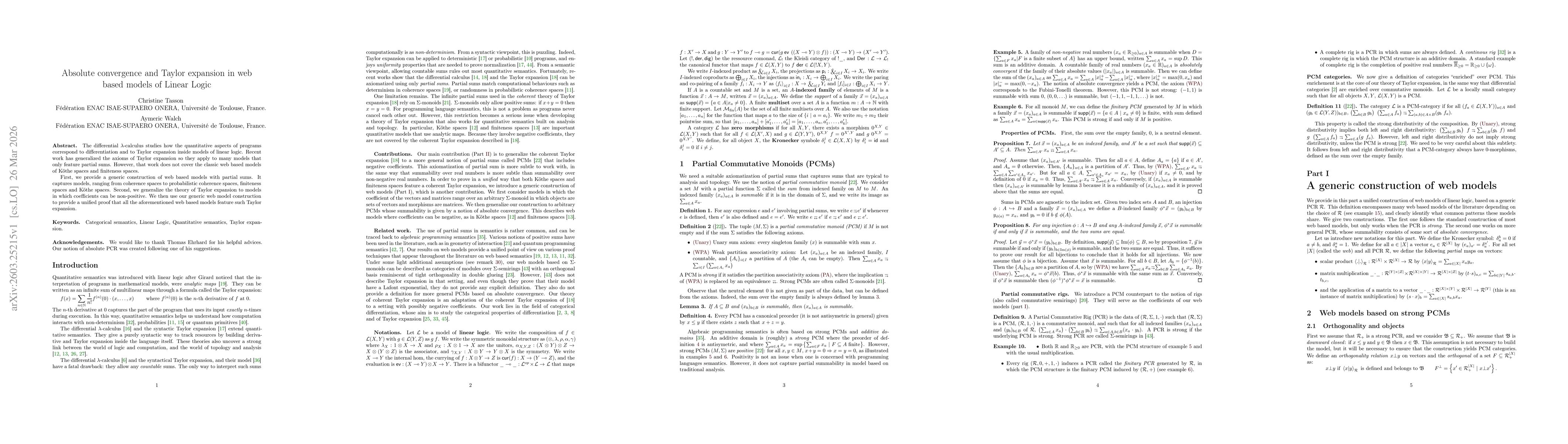 Thumbnail for Absolute convergence and Taylor expansion in web based models of Linear Logic