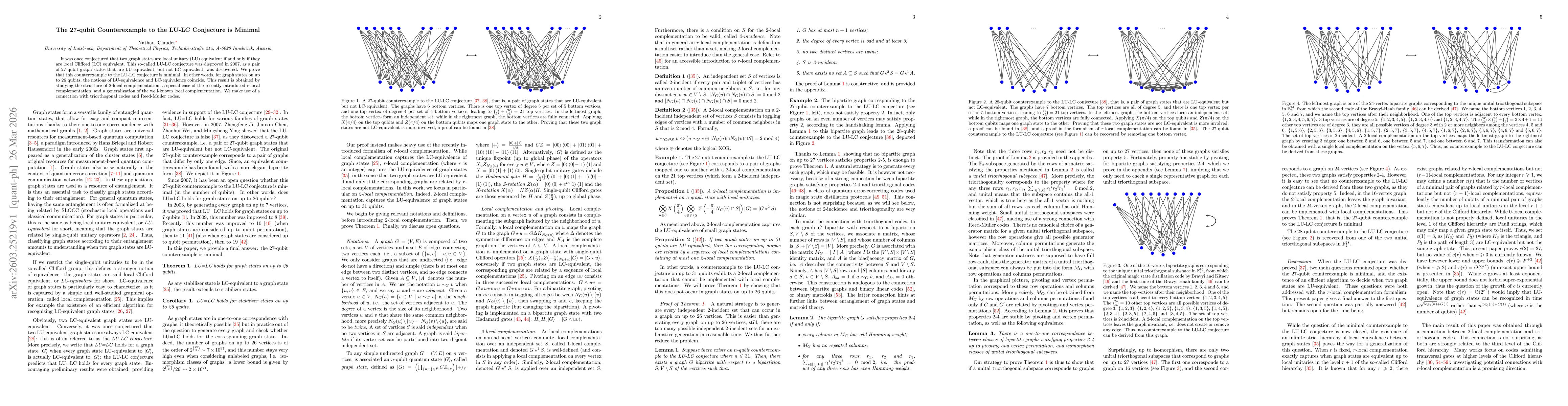Thumbnail for The 27-qubit Counterexample to the LU-LC Conjecture is Minimal