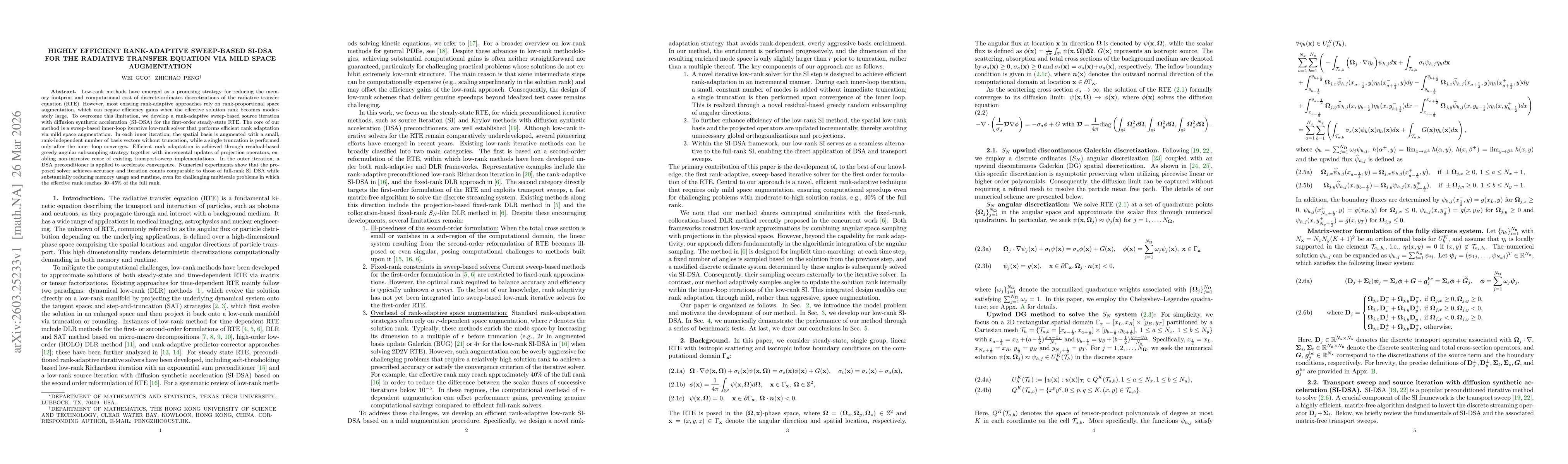Thumbnail for Highly Efficient Rank-Adaptive Sweep-based SI-DSA for the Radiative Transfer Equation via Mild Space Augmentation