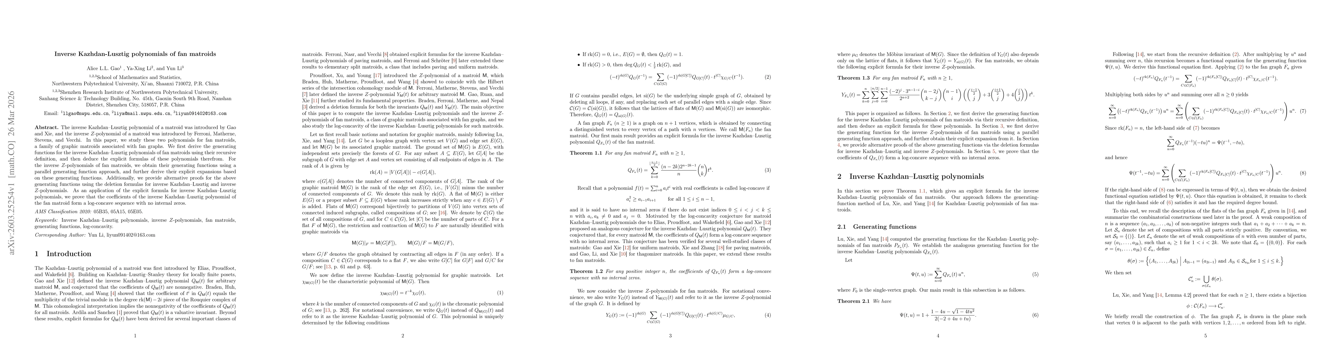Thumbnail for Inverse Kazhdan--Lusztig polynomials of fan matroids