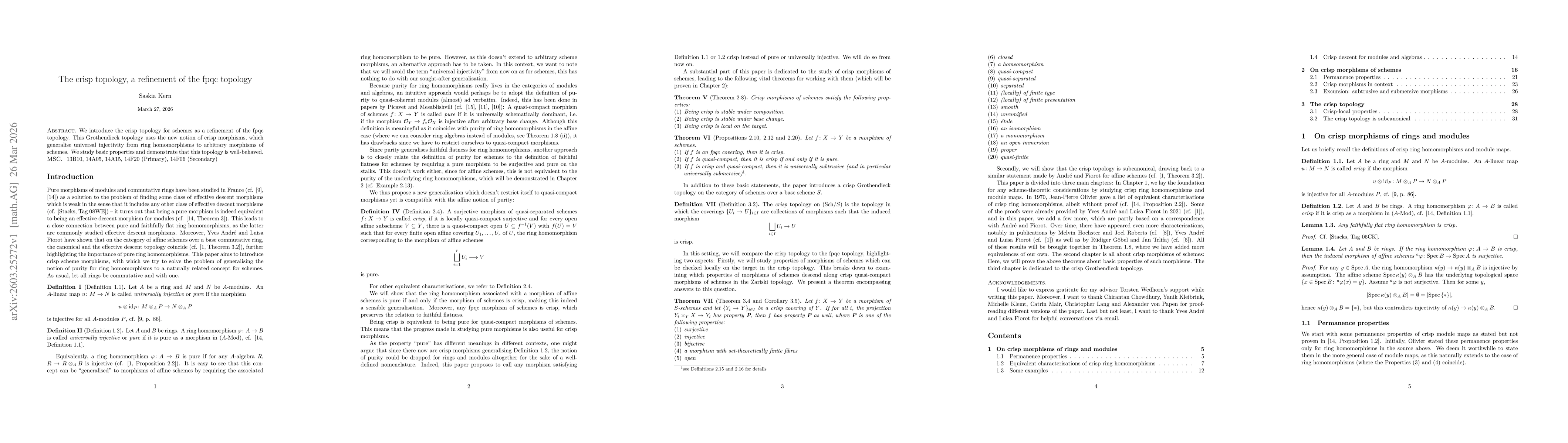 Thumbnail for The crisp topology, a refinement of the fpqc topology