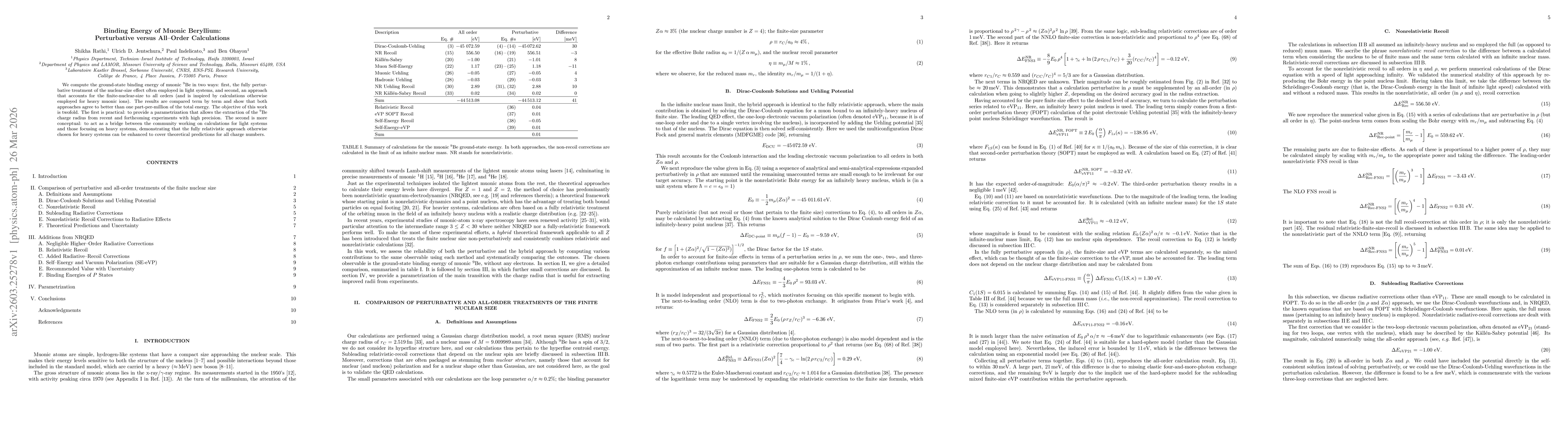Thumbnail for Binding Energy of Muonic Beryllium: Perturbative versus All--Order Calculations