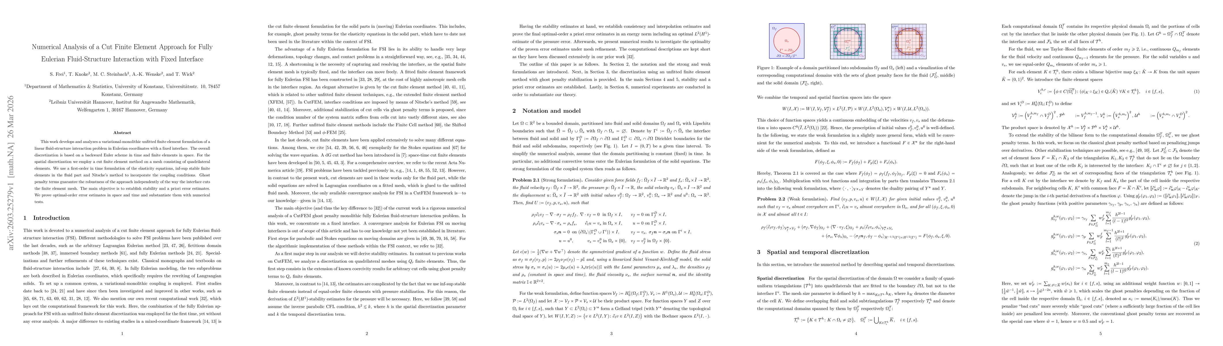 Thumbnail for Numerical Analysis of a Cut Finite Element Approach for Fully Eulerian Fluid-Structure Interaction with Fixed Interface