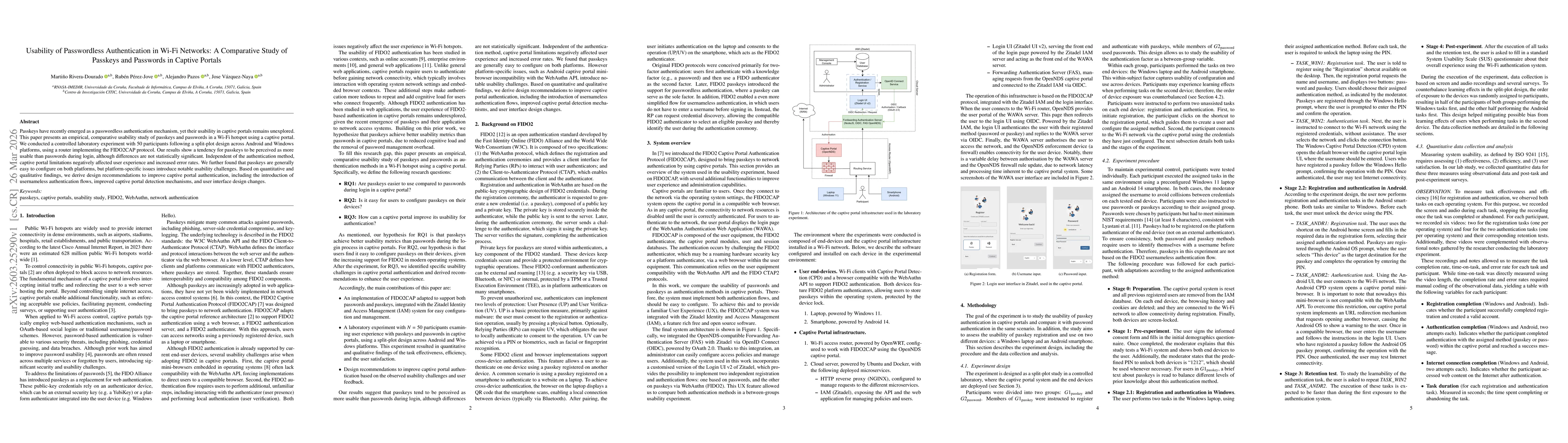 Thumbnail for Usability of Passwordless Authentication in Wi-Fi Networks: A Comparative Study of Passkeys and Passwords in Captive Portals