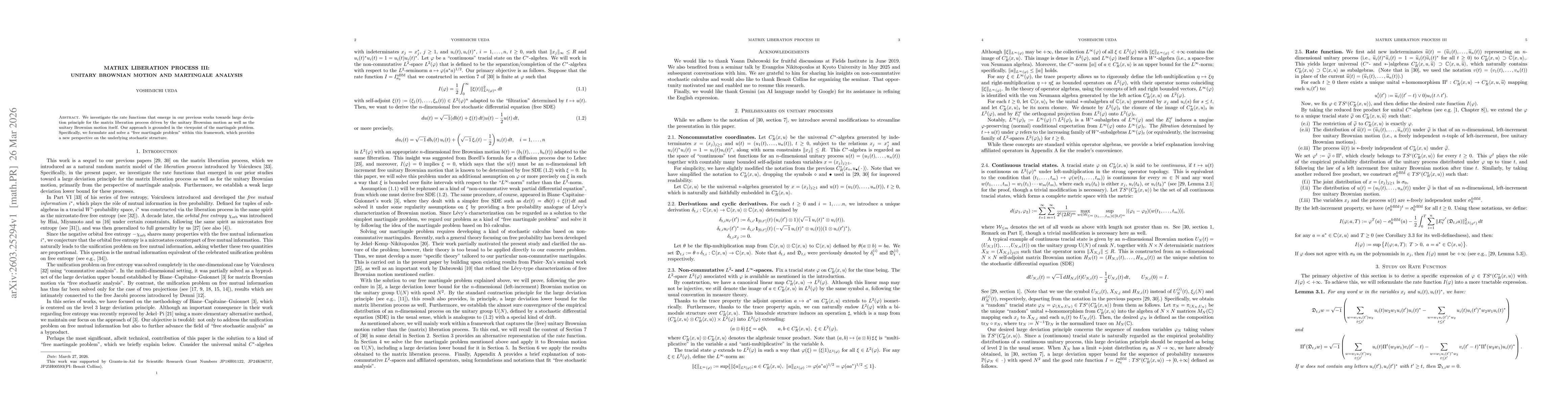 Thumbnail for Matrix liberation process III: Unitary Brownian motion and martingale analysis