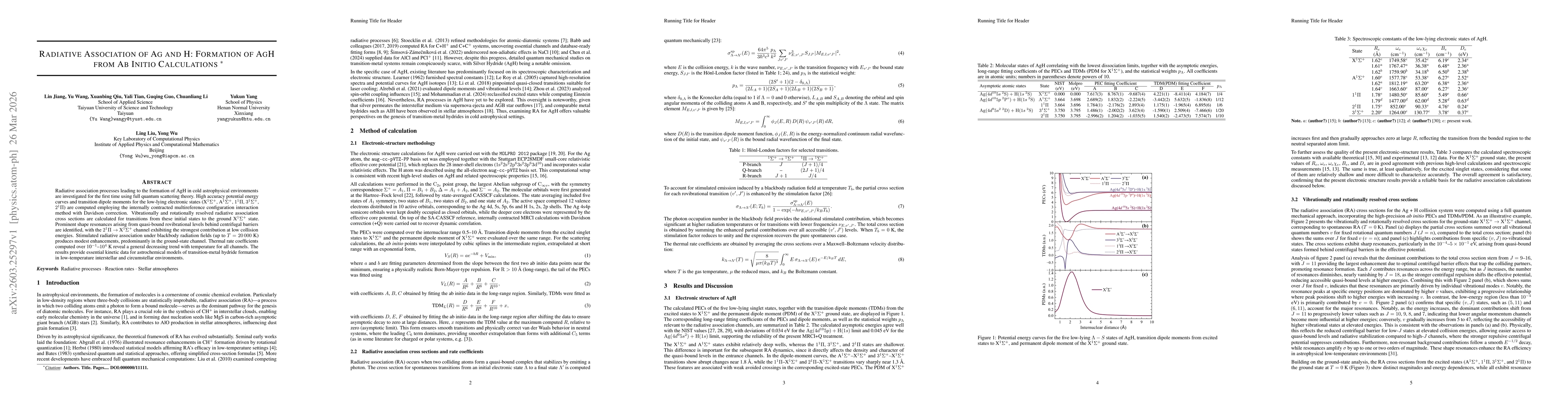 Thumbnail for Radiative Association of Ag and H: Formation of AgH from Ab Initio Calculations