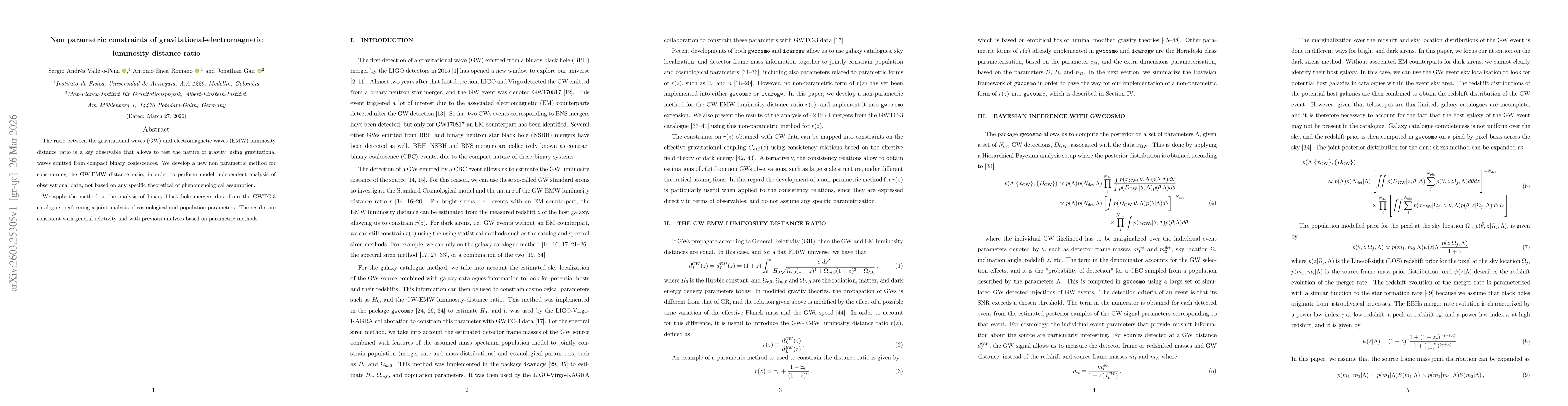 Thumbnail for Non parametric constraints of gravitational-electromagnetic luminosity distance ratio