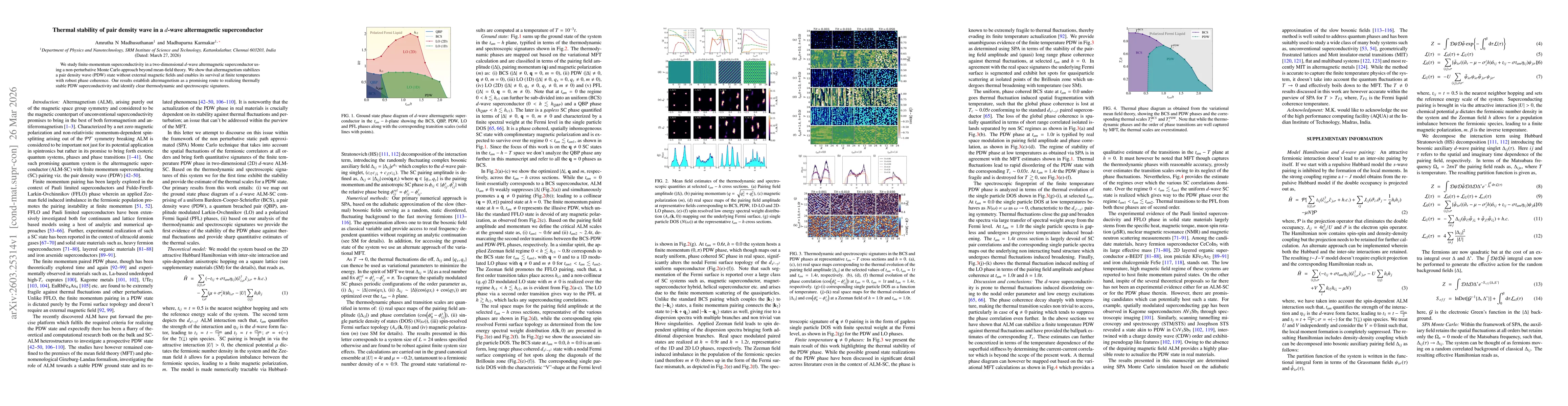 Thumbnail for Thermal stability of pair density wave in a $d$-wave altermagnetic superconductor