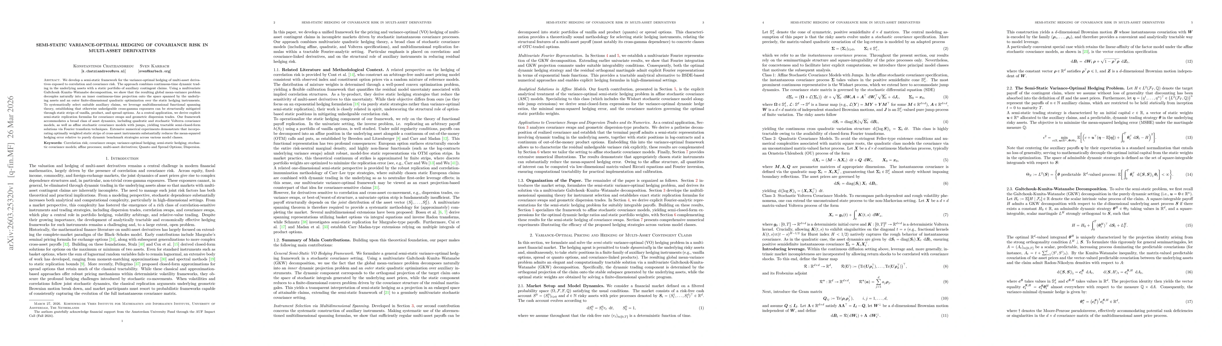 Thumbnail for Semi-Static Variance-Optimal Hedging of Covariance Risk in Multi-Asset Derivatives