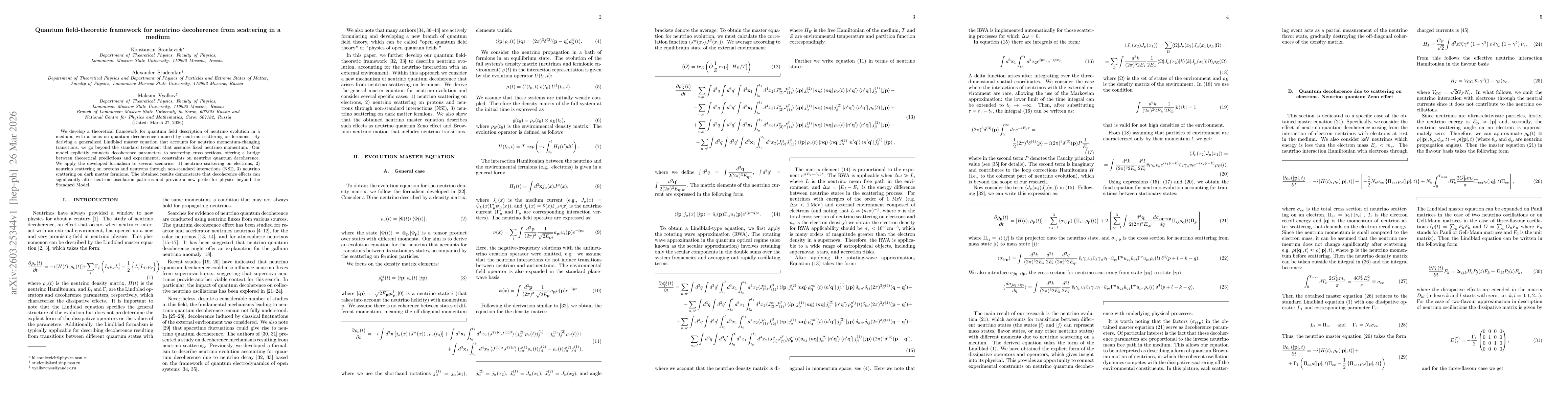 Thumbnail for Quantum field-theoretic framework for neutrino decoherence from scattering in a medium