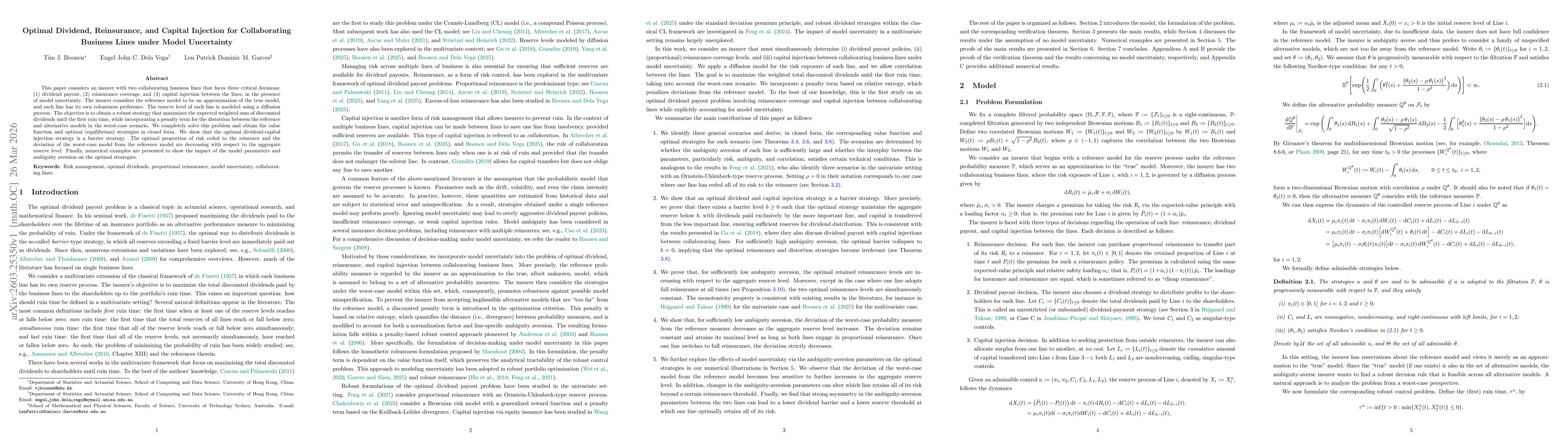 Thumbnail for Optimal Dividend, Reinsurance, and Capital Injection for Collaborating Business Lines under Model Uncertainty