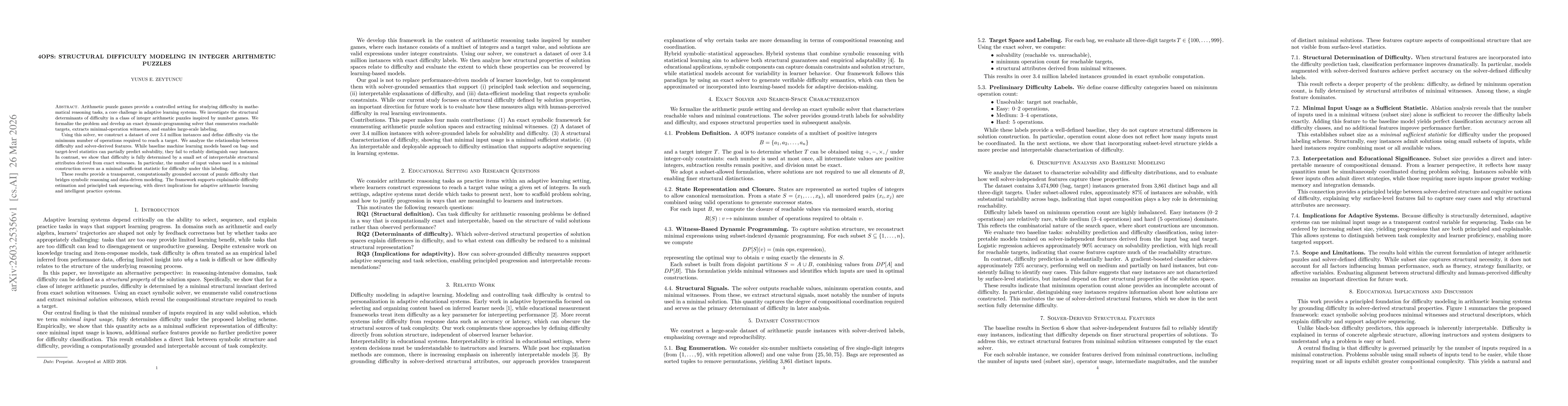 Thumbnail for 4OPS: Structural Difficulty Modeling in Integer Arithmetic Puzzles
