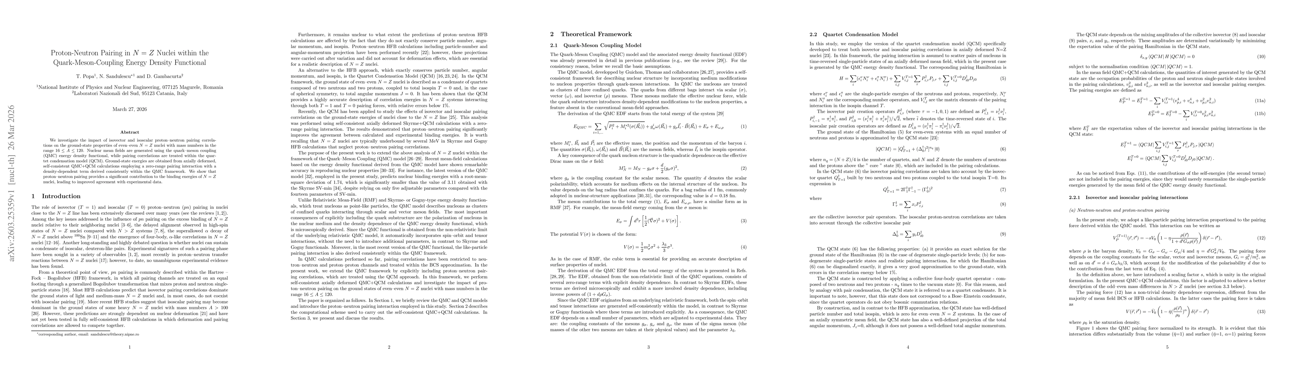 Thumbnail for Proton-Neutron Pairing in N=Z Nuclei within the Quark-Meson-Coupling Energy Density Functional