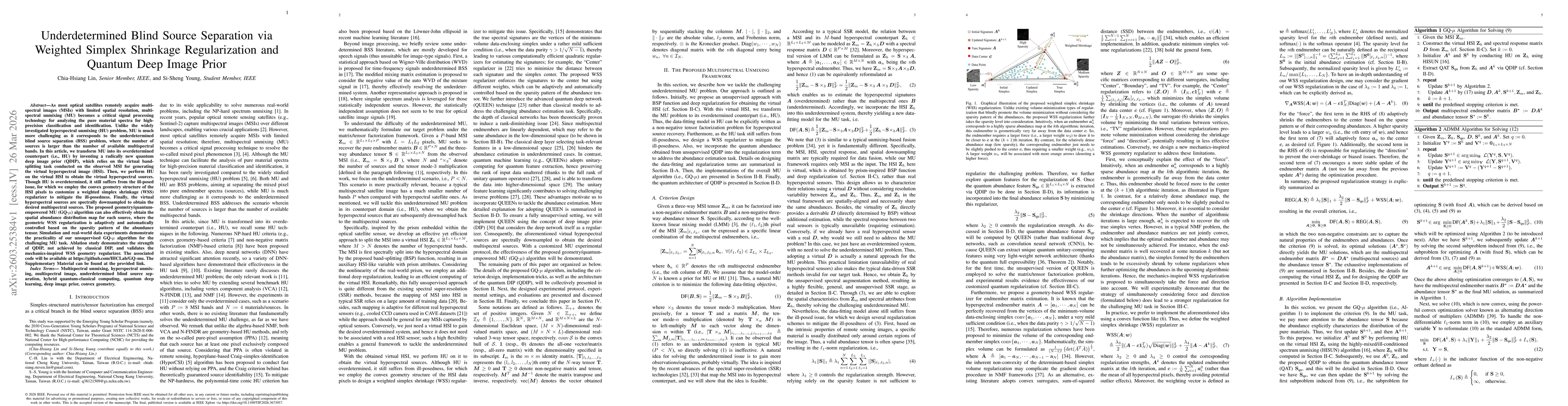 Thumbnail for Underdetermined Blind Source Separation via Weighted Simplex Shrinkage Regularization and Quantum Deep Image Prior