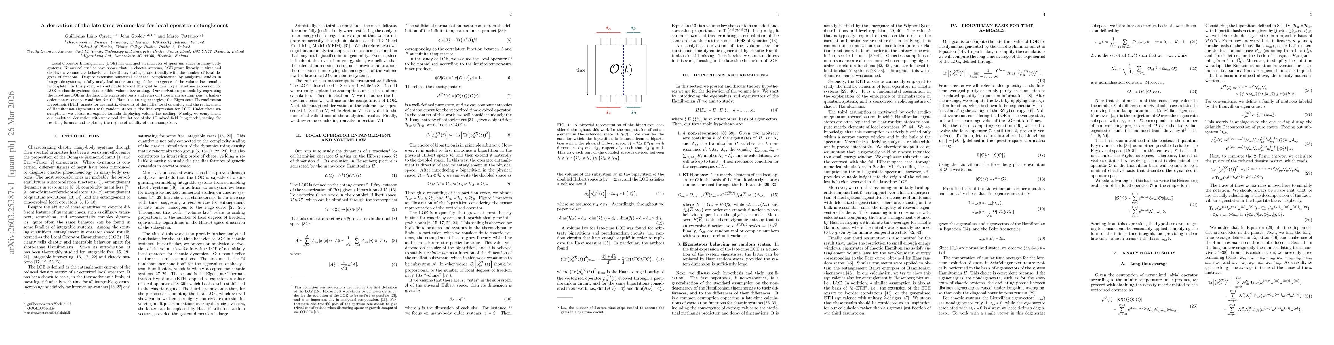 Thumbnail for A derivation of the late-time volume law for local operator entanglement