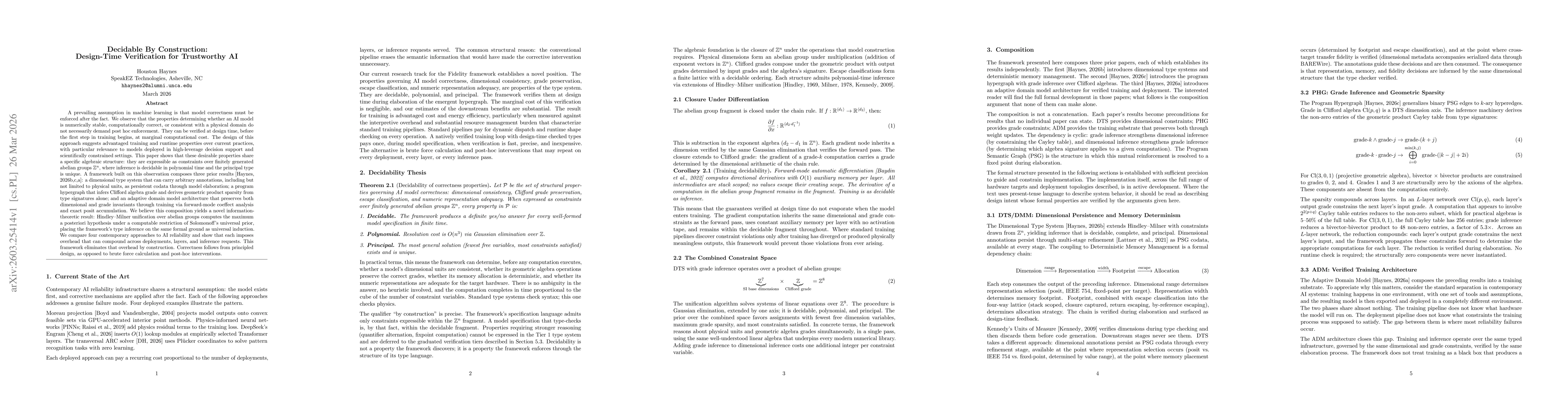 Thumbnail for Decidable By Construction: Design-Time Verification for Trustworthy AI