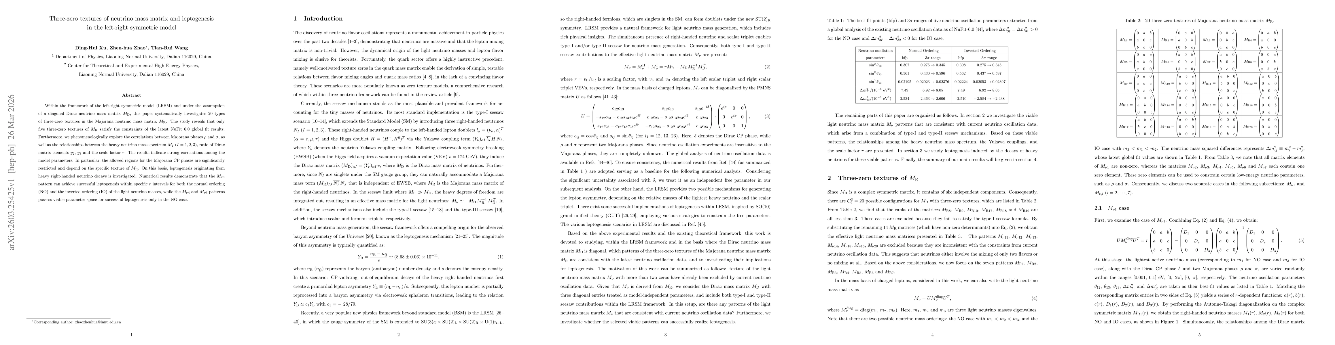 Thumbnail for Three-zero textures of neutrino mass matrix and leptogenesis in the left-right symmetric model
