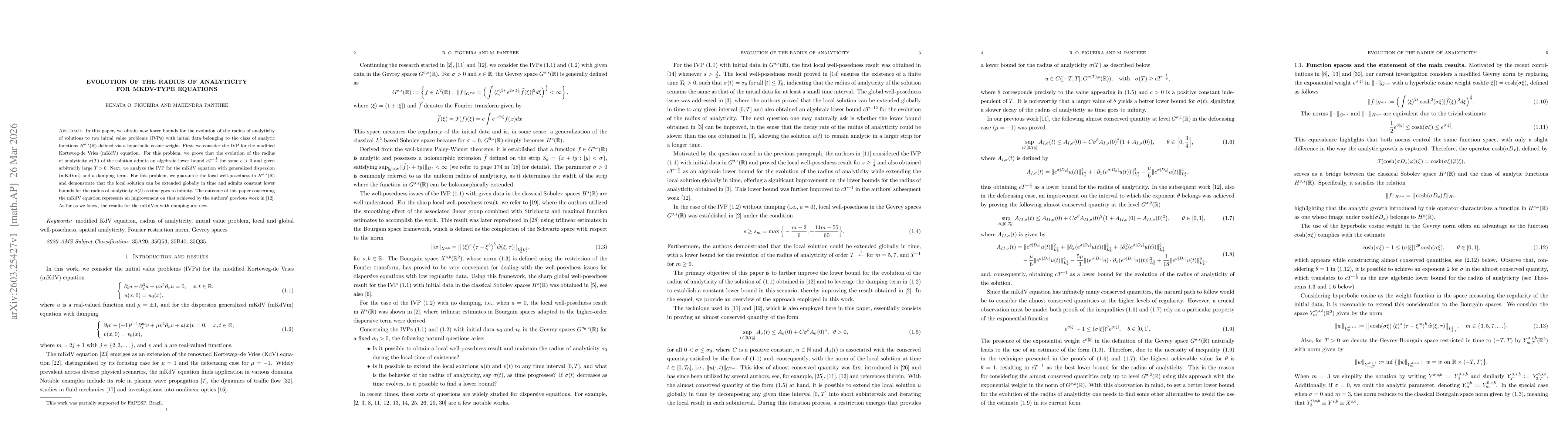 Thumbnail for Evolution of the radius of analyticity for mKdV-type equations