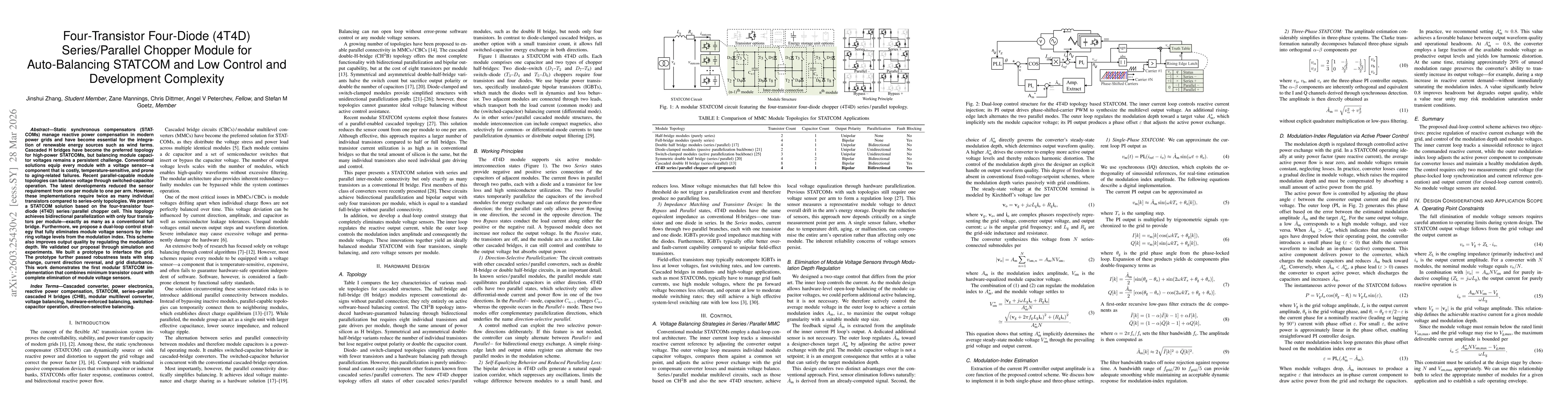 Thumbnail for Four-Transistor Four-Diode (4T4D) Series/Parallel Chopper Module for Auto-Balancing STATCOM and Low Control and Development Complexity