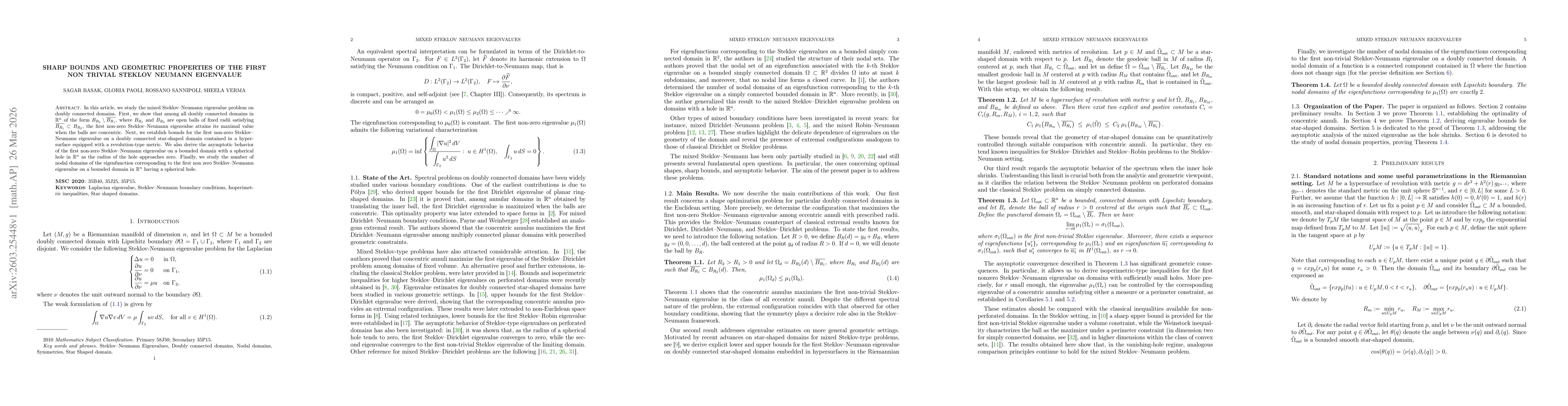 Thumbnail for Sharp bounds and geometric properties of the first non trivial Steklov Neumann Eigenvalue