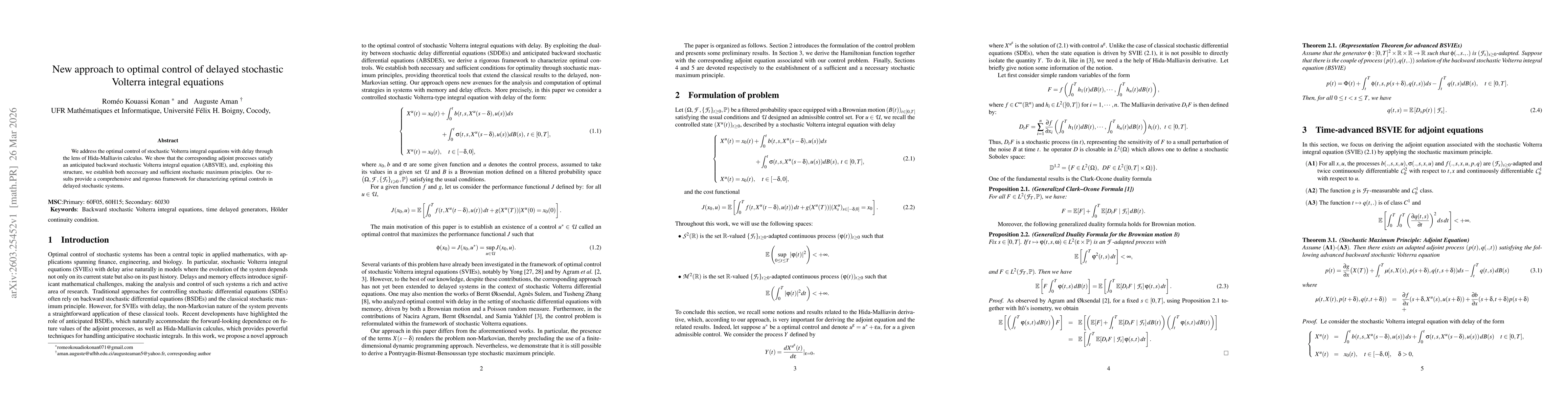 Thumbnail for New approach to optimal control of delayed stochastic Volterra integral equations