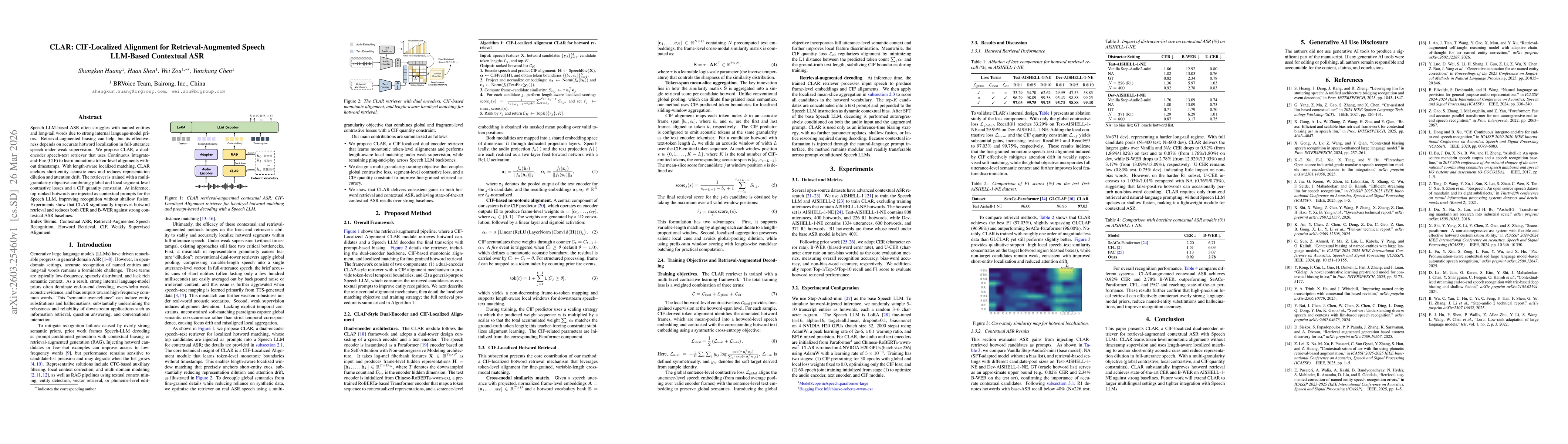 Thumbnail for CLAR: CIF-Localized Alignment for Retrieval-Augmented Speech LLM-Based Contextual ASR