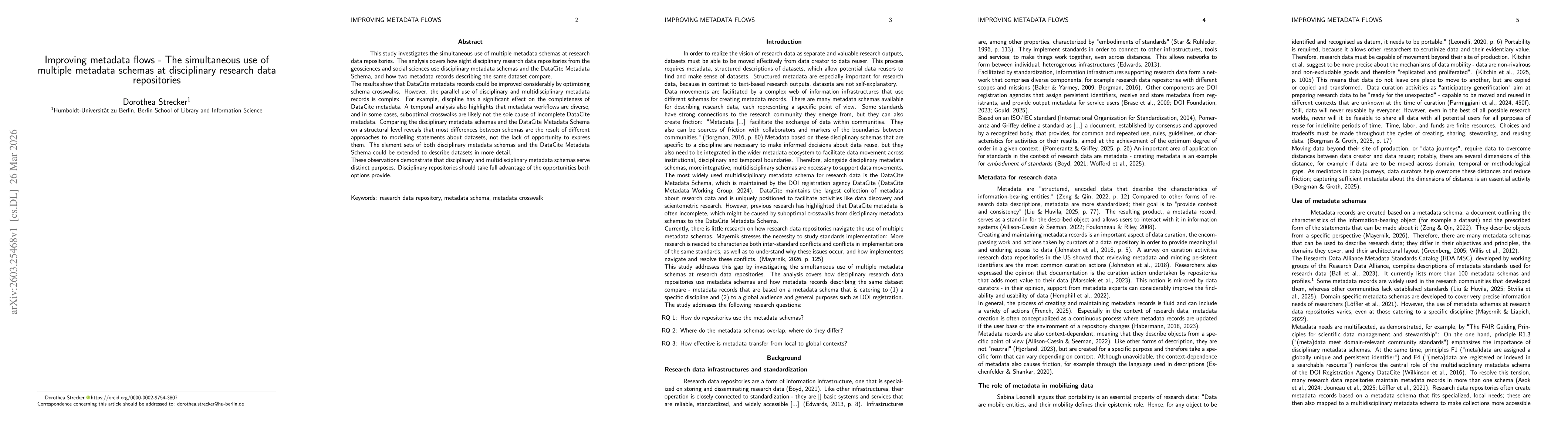 Thumbnail for Improving metadata flows -- The simultaneous use of multiple metadata schemas at disciplinary research data repositories
