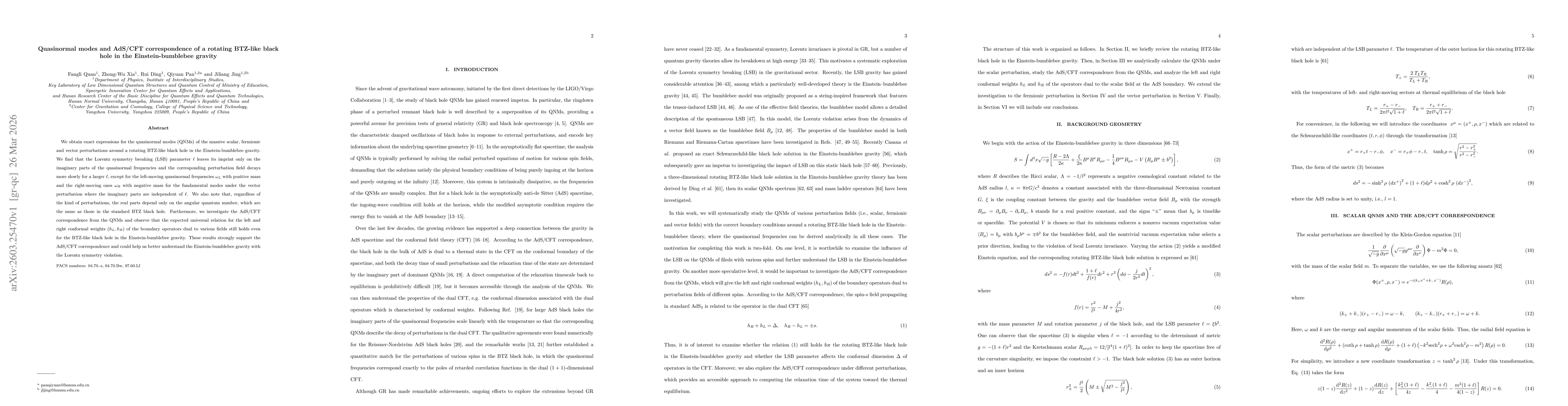 Thumbnail for Quasinormal modes and AdS/CFT correspondence of a rotating BTZ-like black hole in the Einstein-bumblebee gravity