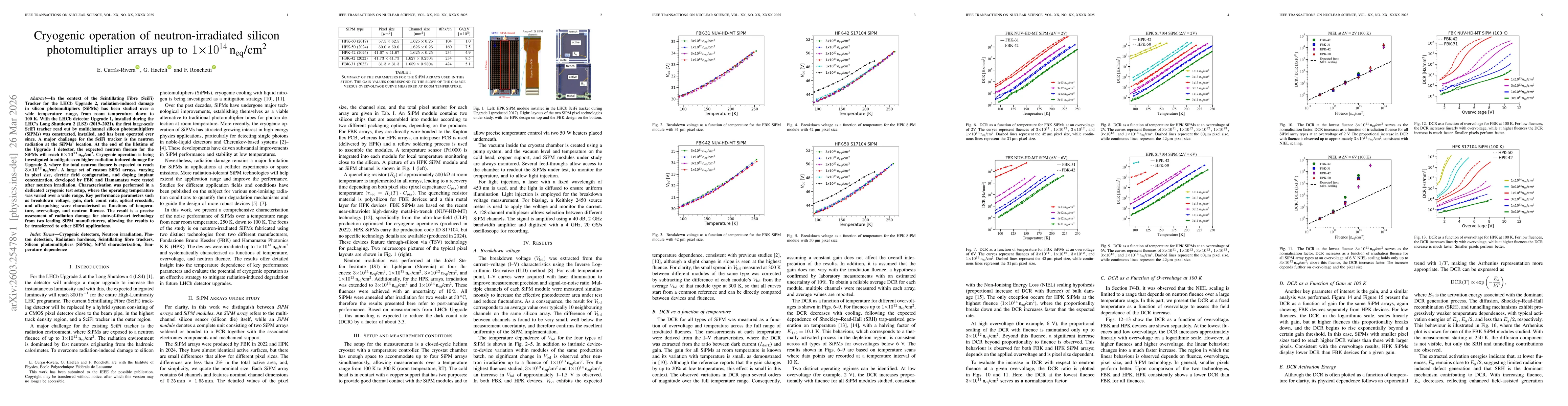 Thumbnail for Cryogenic operation of neutron-irradiated silicon photomultiplier arrays up to 1e14 neq/cm^2
