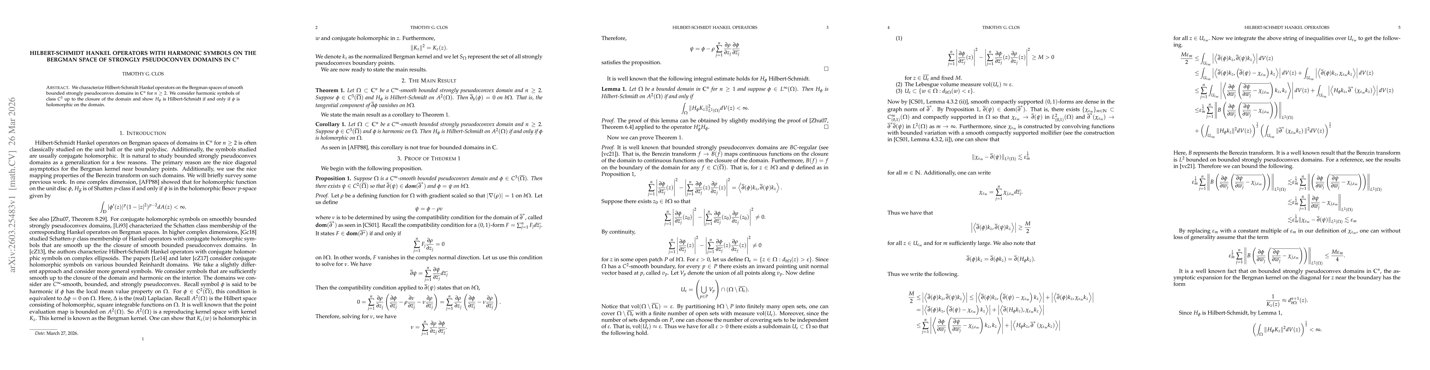 Thumbnail for Hilbert-Schmidt Hankel operators with harmonic symbols on the Bergman space of strongly pseudoconvex domains in $\mathbb{C}^n$