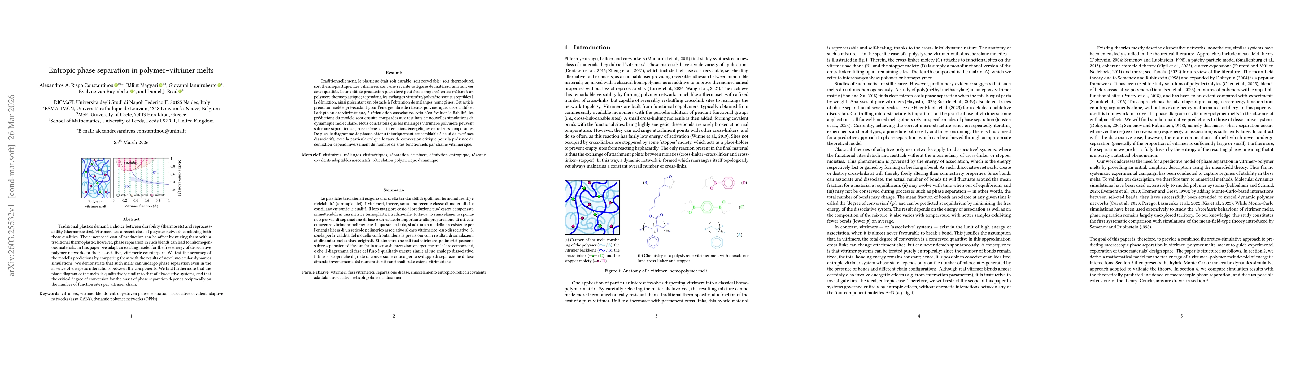 Thumbnail for Entropic phase separation in polymer--vitrimer melts