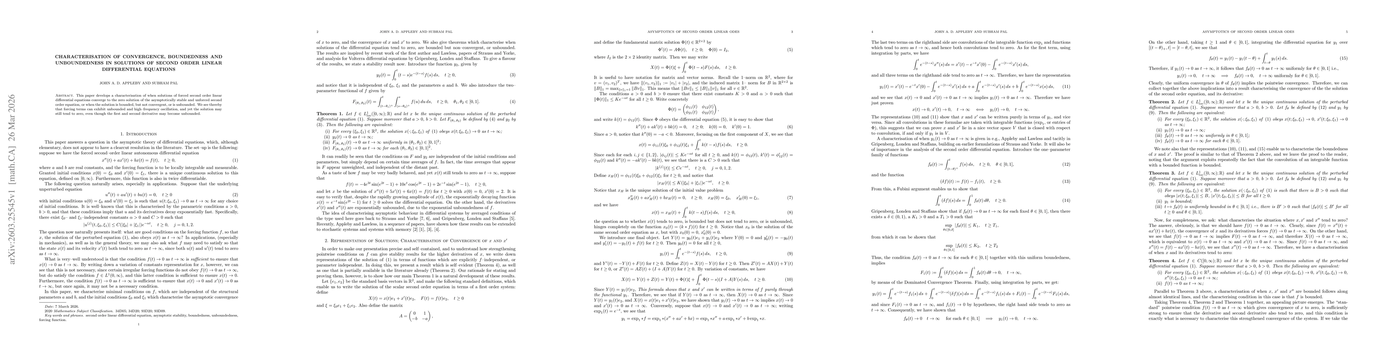 Thumbnail for Characterisation of Convergence, Boundedness and Unboundedness in Solutions of Second Order Linear Differential Equations
