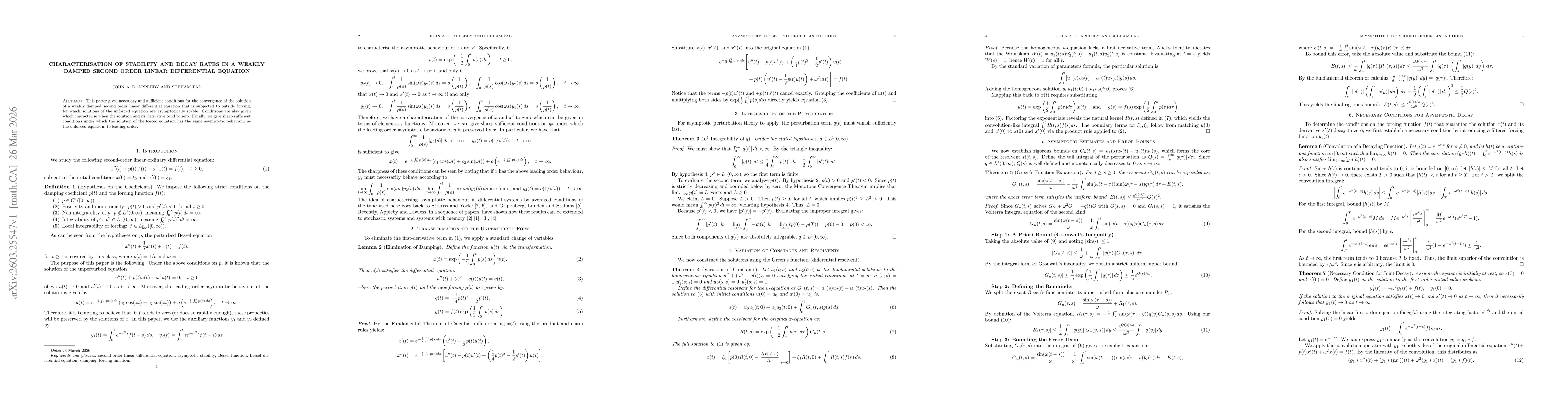 Thumbnail for Characterisation of Stability and Decay Rates in a Weakly Damped Second Order Linear Differential Equation