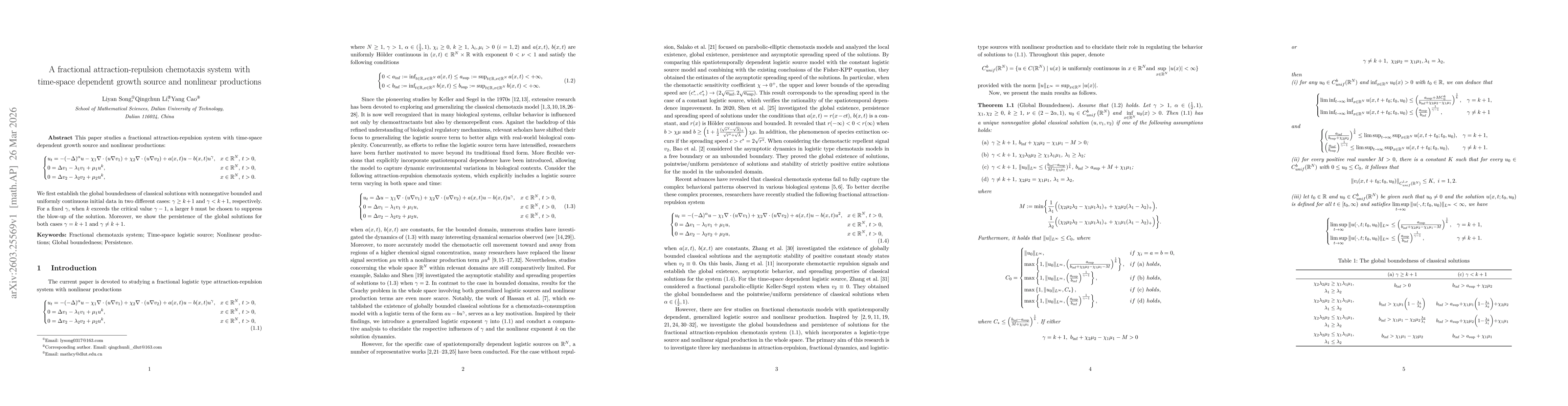 Thumbnail for A fractional attraction-repulsion chemotaxis system with time-space dependent growth source and nonlinear productions