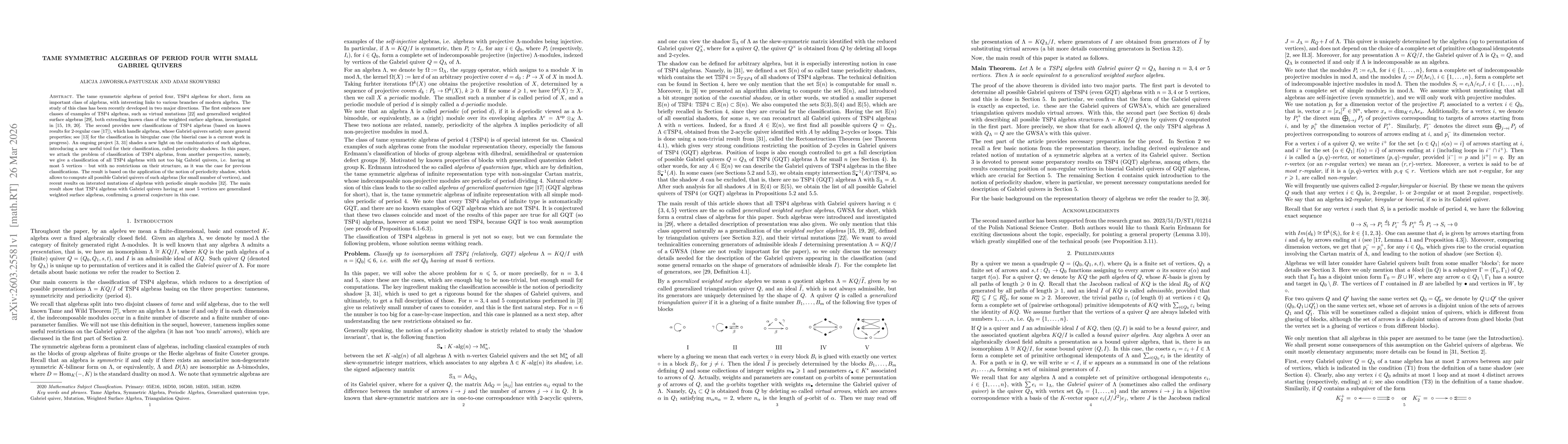 Thumbnail for Tame symmetric algebras of period four with small Gabriel quivers