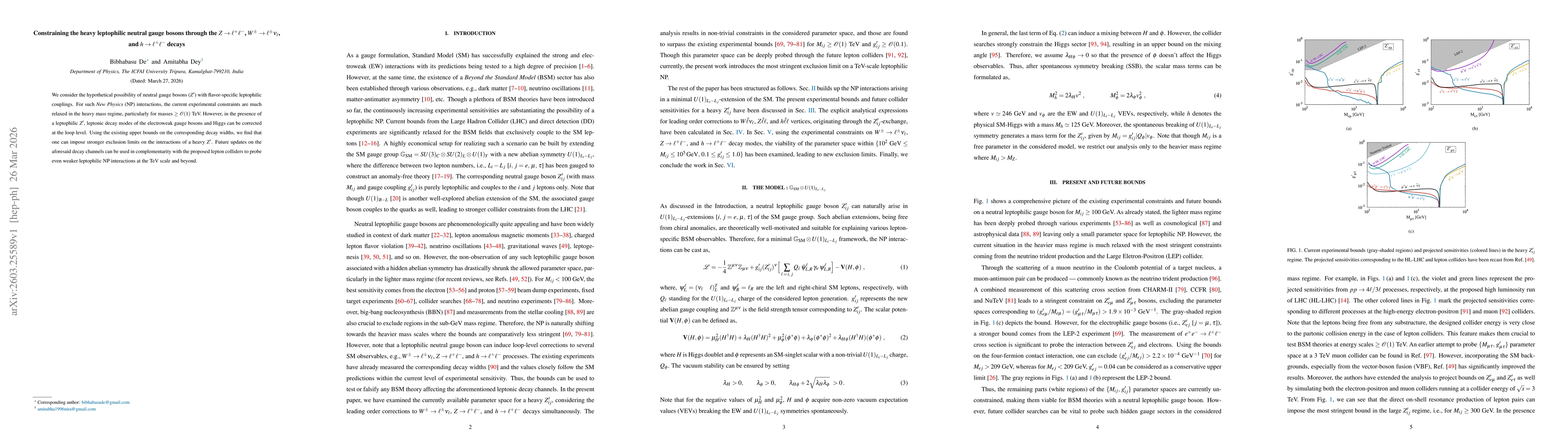 Thumbnail for Constraining the heavy leptophilic neutral gauge bosons through the $Z\to\ell^+\ell^-$, $W^\pm\to\ell^\pmν_\ell$, and $h\to\ell^+\ell^-$ decays