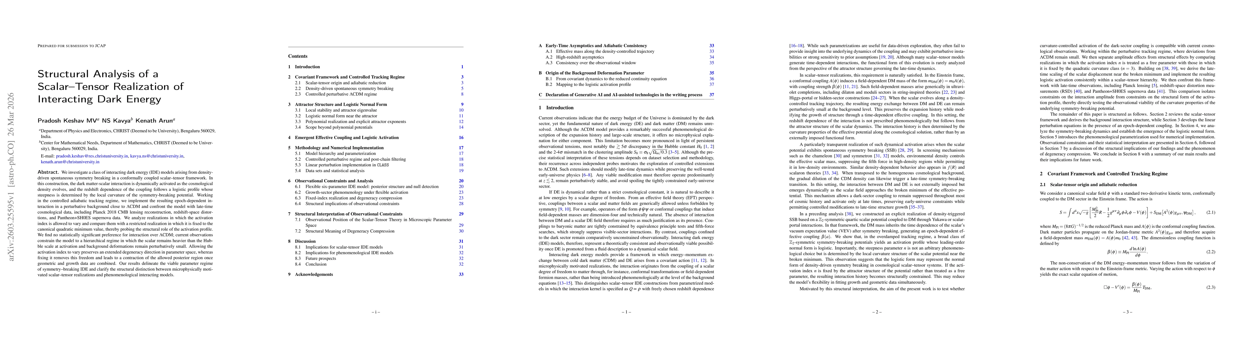 Thumbnail for Structural Analysis of a Scalar-Tensor Realization of Interacting Dark Energy