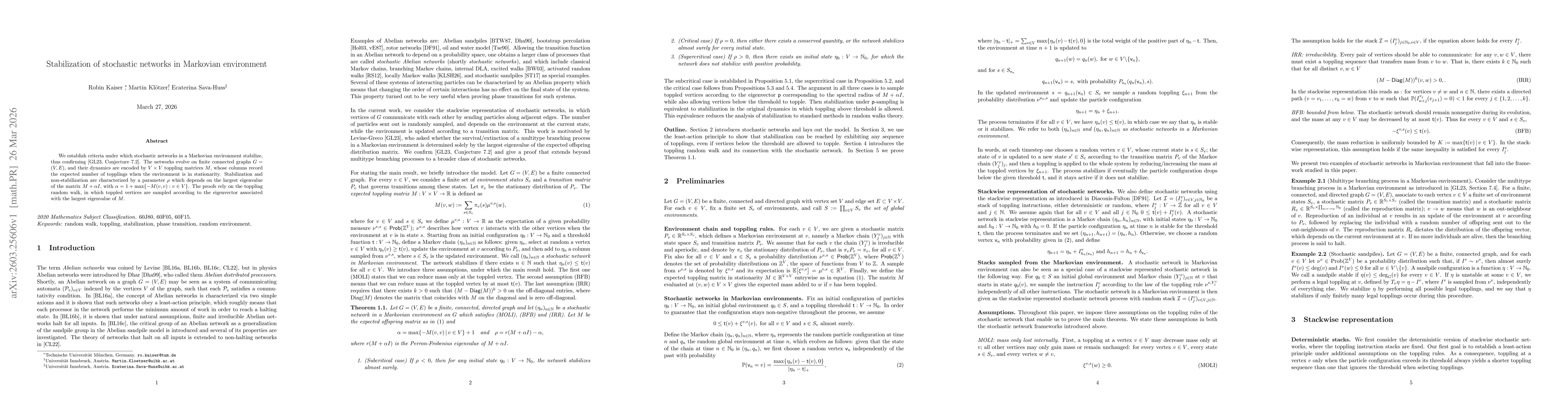 Thumbnail for Stabilization of stochastic networks in Markovian environment