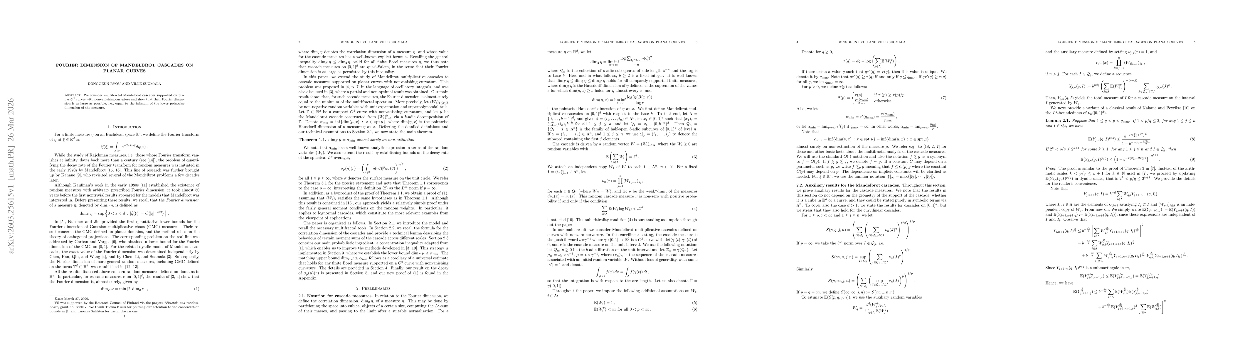 Thumbnail for Fourier dimension of Mandelbrot Cascades on planar curves