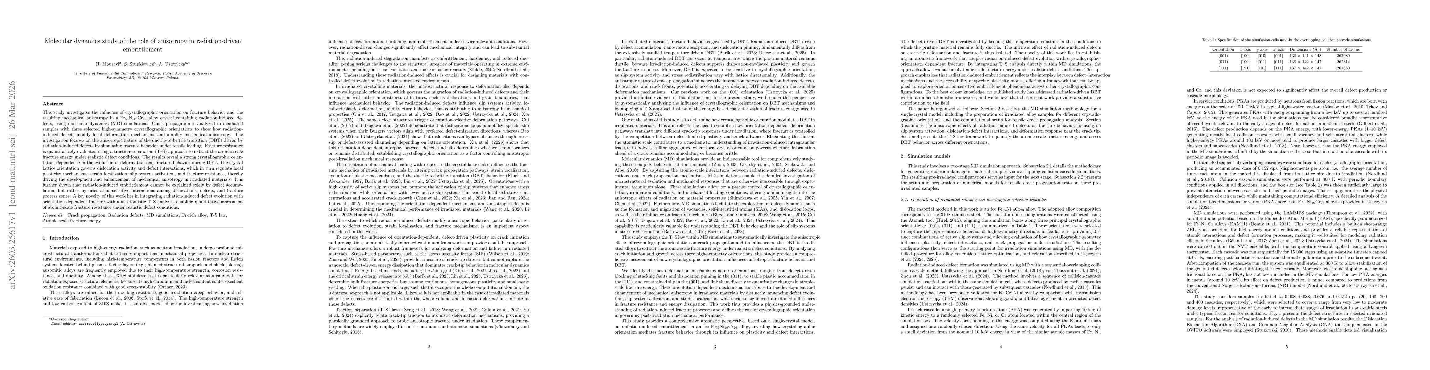 Thumbnail for Molecular dynamics study of the role of anisotropy in radiation-driven embrittlement