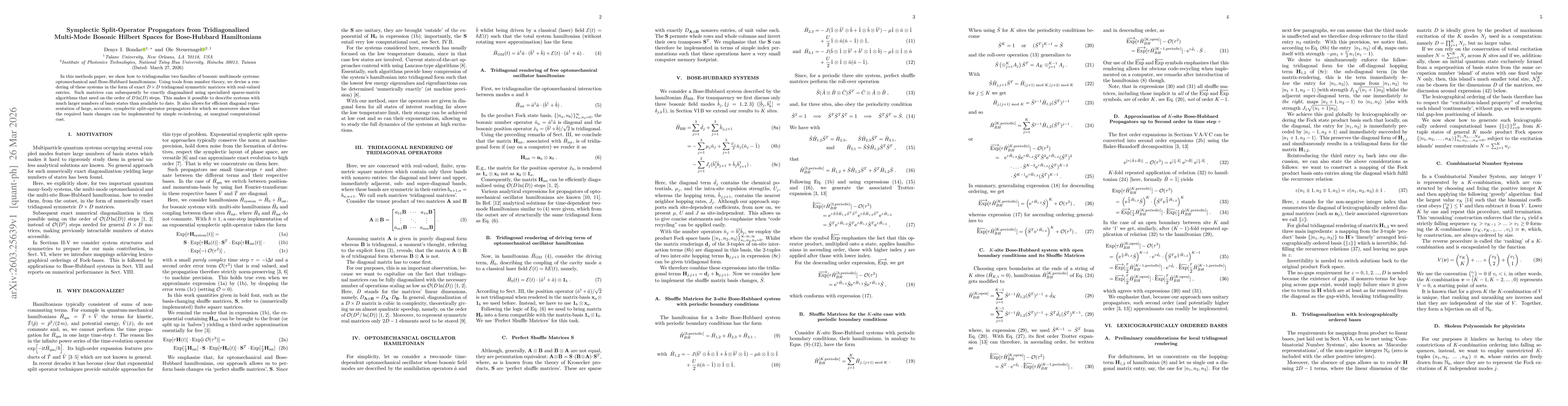 Thumbnail for Symplectic Split-Operator Propagators from Tridiagonalized Multi-Mode Bosonic Hilbert Spaces for Bose-Hubbard Hamiltonians
