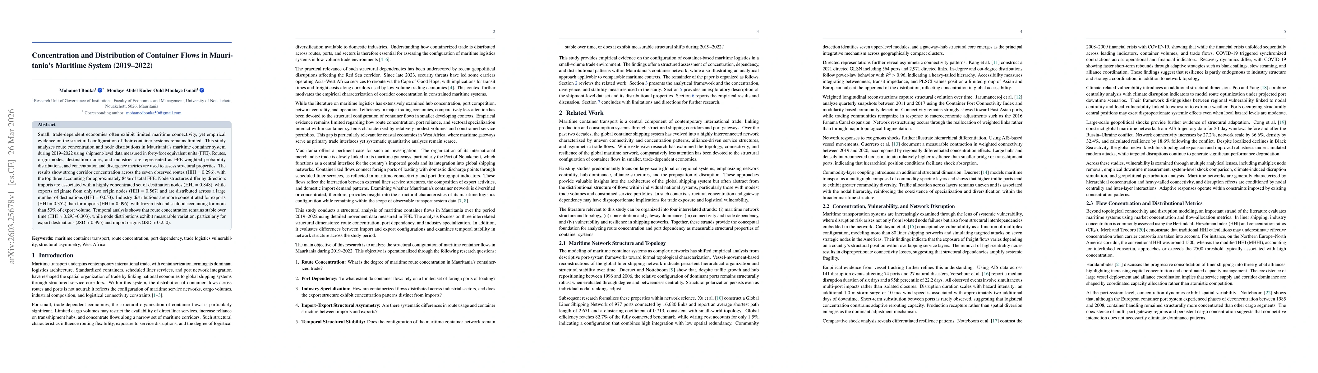 Thumbnail for Concentration And Distribution of Container Flows In Mauritania's Maritime System (2019-2022)