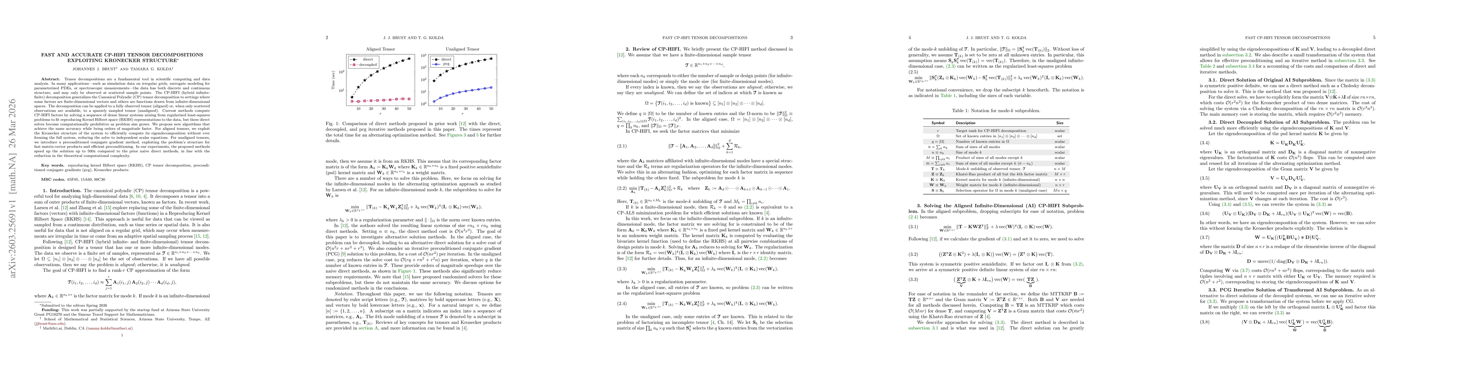 Thumbnail for Fast and Accurate CP-HIFI Tensor Decompositions: Exploiting Kronecker Structure