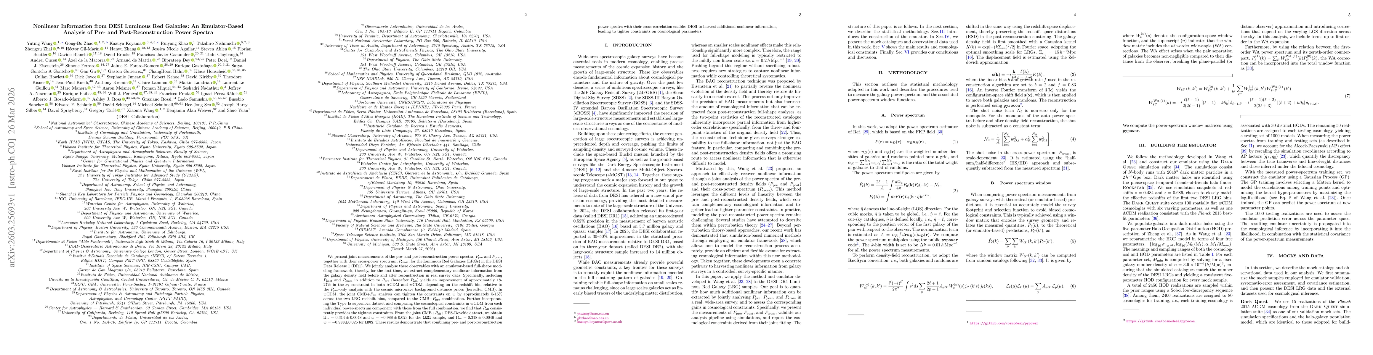 Thumbnail for Nonlinear Information from DESI Luminous Red Galaxies: An Emulator-Based Analysis of Pre- and Post-Reconstruction Power Spectra